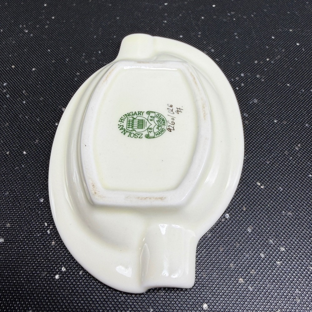 Zsolnay Hungary Hand Painted Porcelain Ashtray Floral Butterfly Gold Trim 4x3 - Picture 9 of 11